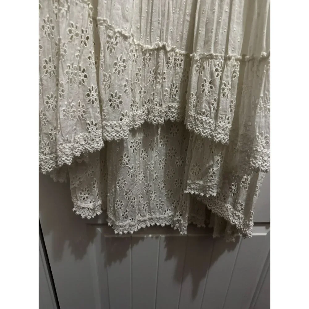 Keren Hart White Eyelet Tiered Maxi Skirt XL 100% Cotton Made In India Vintage B - Picture 2 of 5